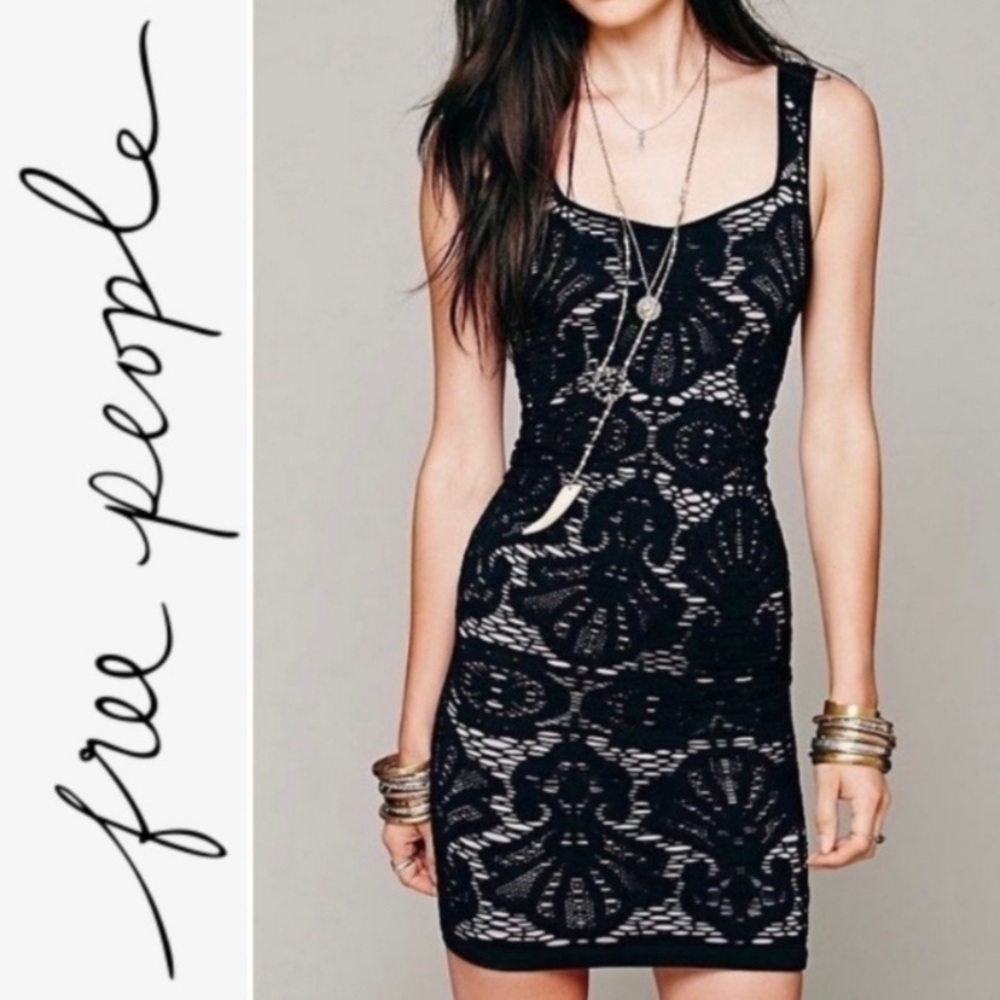 FP Intimately black seamless Medallion crochet mini dress- M